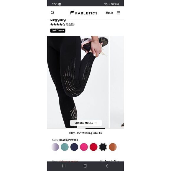 New Medium Fabletics Black Sync High Waist Seamless 7/8 Leggings Stretch Pants - Picture 3 of 10